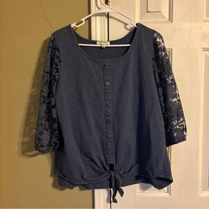 Umgee Blue Tie Front Buttoned Tunic